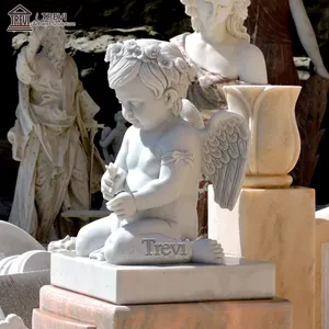 批发中国制造商定制墓碑白色大理石婴儿天使雕像