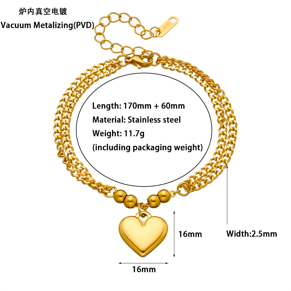 Pulsera de doble capa con cuentas en forma de corazón