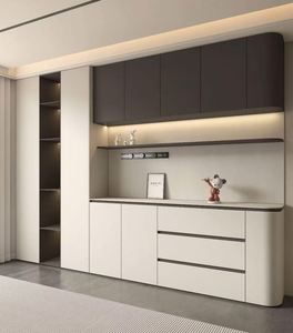 Nuevo diseño de panel plano alto Modular moderno Aparador de madera pantalla café vino Bar gabinete comedor aparador - Product Image 1