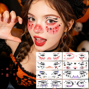 Autocollants de tatouage temporaire effet yeux d'araignée et chauve-souris, esthétique sombre, imperméables, pour le visage, idéaux pour les festivals de musique et les fêtes d'Halloween - Product Image 3