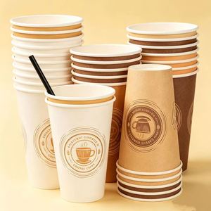 Gobelet en papier jetable à paroi simple blanc pour café, avec impression de logo personnalisé, pour boissons chaudes, avec couvercle assorti, vente en gros - Product Image 1
