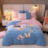 Parure de lit quatre pièces en coton pur brossé éco-responsable, motif plantes et fleurs, style moderne et épuré, tendance et épaisse
