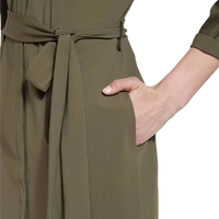 Robe chemise verte tissée boutonnée pour femme avec ceinture – Vêtement élégant et décontracté de haute qualité pour femme – Vente en gros