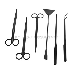Pinzas de acero inoxidable para plantas acuáticas (puntas rectas y curvas), pala para arena, kit de herramientas para acuario de cinco piezas, color negro, venta al por mayor - Product Image 2