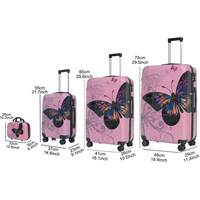 Ensemble de Bagages de Voyage Moderne et Luxe Personnalisé en PC Imprimé Papillon Étanche 4 Pièces 14/20/24/28 Pouces Motif Léopard Grande Valise