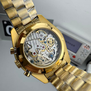 Top Luxury Golden Stainless Steel <b>Case</b> Three-Eye Chronograph Automatic Winding Waterproof Men's Mechanical <b>Watch</b> - Product Image 6
