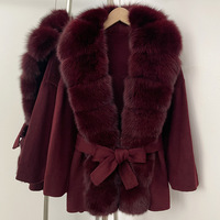 Vêtements pour femmes, automne et hiver, nouveau manteau en laine double face à col en fourrure de renard luxueux, à lacets