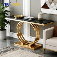 Console de luxe moderne dorée pour entrée, salle à manger ou couloir, avec plateau en marbre et acier inoxydable, meuble multifonctionnel pour salon