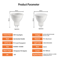 Lampe LED en plastique MR16 3W/5W/6W/7W/8W 220-240V/12V-24V IP20 38 °   et 120 °   Spot LED encastré à angle de faisceau réglable pour éclairage intérieur