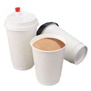 Gobelets en papier biodégradables à double paroi personnalisés avec logo, 8oz/12oz/16oz, blancs, avec couvercles en PS, pour cafés et restaurants (vente en gros) - Product Image 5