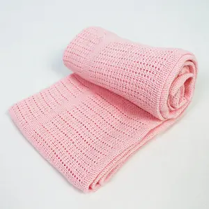 100% 棉套钩织毯，粉红色婴儿蜂窝毯子新生儿