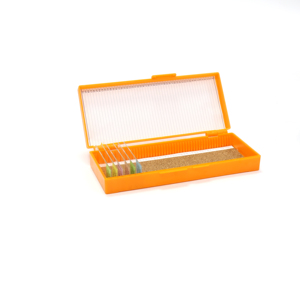 Caja de almacenamiento y transporte de portamicroscopios con tapa numerada y base de corcho - Product Image 1