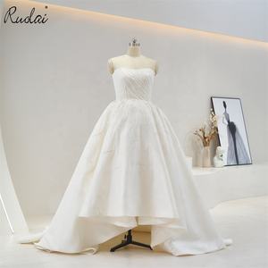 Ruolai QD06096 sevgiliye <span class=keywords><strong>Hi</strong></span>-<span class=keywords><strong>Lo</strong></span> kolsuz düğün elbisesi A-line saten dantel gelin kıyafeti - Product Image 1