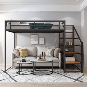 Lit superposé moderne réglable et pliable, taille King, pour adultes, utilisation scolaire ou en chambre, construction en fer et acier assemblée, avec escalier - Product Image 1