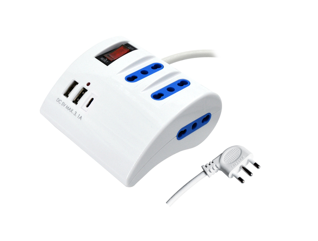 Multisocket  Power Socket Italian Tabletop Socket 3 Ways with 3 USB(2A+1C)