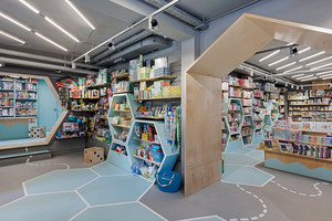 Custom Bookstore Interior Design Wooden Book Display Shelves Retail Store Furniture with LED Lighting - Product Image 6
