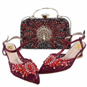 Set di Scarpe e Borsa da Sera per Donna alla Moda, Sandali con Tacco a Spillo Comodi a Punta Quadrata, Chiusura con Fibbia, Borsa Floreale di Lusso + Scarpe - Product Image 2