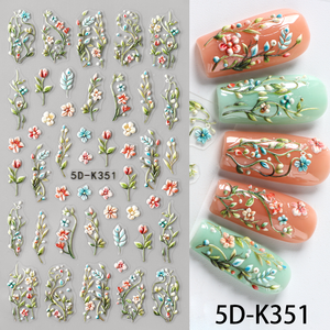 สติกเกอร์ติดเล็บลายนูน 5 มิติ แบบใหม่ ปลอดสารพิษ ลายกิ่งดอกไม้สีส้ม สำหรับฤดูใบไม้ผลิ/ฤดูร้อน - Product Image 3
