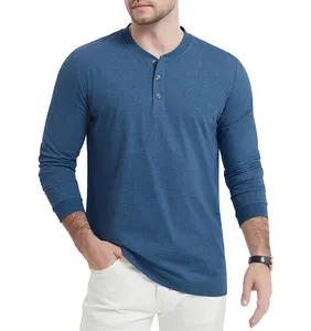 Factory Direct Clothing Men's Cotton Henley T-shirts,Wholesale POLO Long Sleeve Male,High Quality Pullover Tops Tee Customize