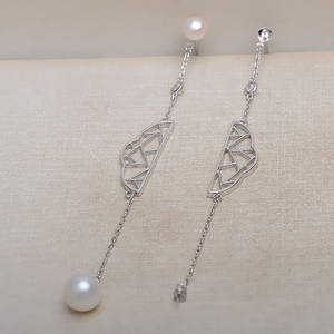 S925 <b>Silver</b> Tassel <b>Earrings</b> with 9-11 Pearl Handmade JG5181 Fashion <b>Dangle</b> Jewelry with Empty Tray for DIY Accessories - Product Image 3