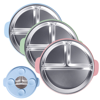 Fournitures de gros produits de sevrage en silicone pour bébé ensemble d'alimentation en acier inoxydable assiette bol cuillère vaisselle