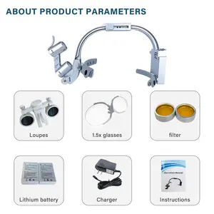 डेंटल 2.5X 3.5X लूप मैग्निफिकेशन दूरबीन सर्जरी सर्जिकल मैग्निफायर हेडलाइट एलईडी लाइट डेंटिस्ट मेडिकल लूप लैंप के साथ