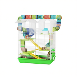 Cage pour hamster XL en métal et fil d'acier durable, pour petits animaux d'intérieur, rectangulaire, peinte, avec plateau en plastique moderne - Product Image 1