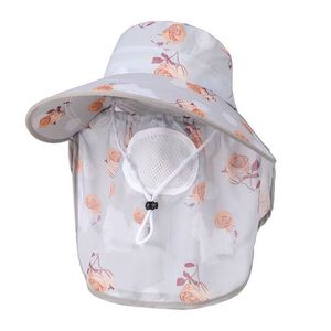 Sombrero de Pescador para Mujer, Ajustable, Transpirable, con Protección Solar y Máscara Facial, para Trabajo Agrícola de Verano, con Estampado Floral Rosa - Product Image 3