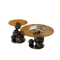 Ensemble de table basse ronde en acier inoxydable de luxe minimaliste moderne pour grand salon