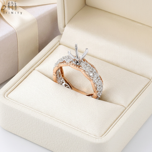 Exclusive Two Color Hollow Out Design 18K Solid Gold Real Natural Diamond Semi Mount Setting Engagement <b>Ring</b> For Women's Wedding - Product Image 5