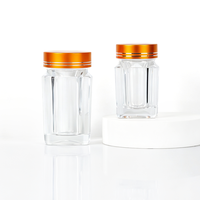 Pot à pilules transparent en PS avec bouchon à vis double ligne doré, conteneur vide pour capsules et comprimés, emballage pour produits de santé
