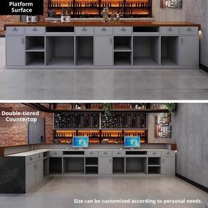 Comptoir de réception de style industriel vintage brun pour bar, boulangerie, peinture, restauration, salon de thé au lait, caissier - Product Image 4