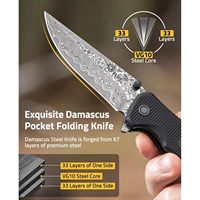Couteau de poche Cvlife Damascus 3,26 pouces, couteau pliant EDC avec ouverture à l'aide d'un flipper, pour le bushcraft, le camping, la randonnée et la pêche