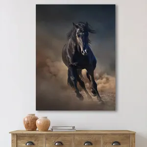 En cours d'exécution noir fort cheval photo impression sur toile mur art décor à la maison animal africain animal peinture affiche