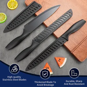 Outil de viande de coupe Lame antiadhésive Protège-couteaux Ensemble de couteaux de cuisine tranchants en acier inoxydable