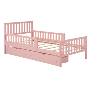 Letto a piattaforma singolo moderno in legno massello rosa con sponde di sicurezza, comodo, ecologico, con cassetti contenitore per la cameretta dei bambini - Product Image 4