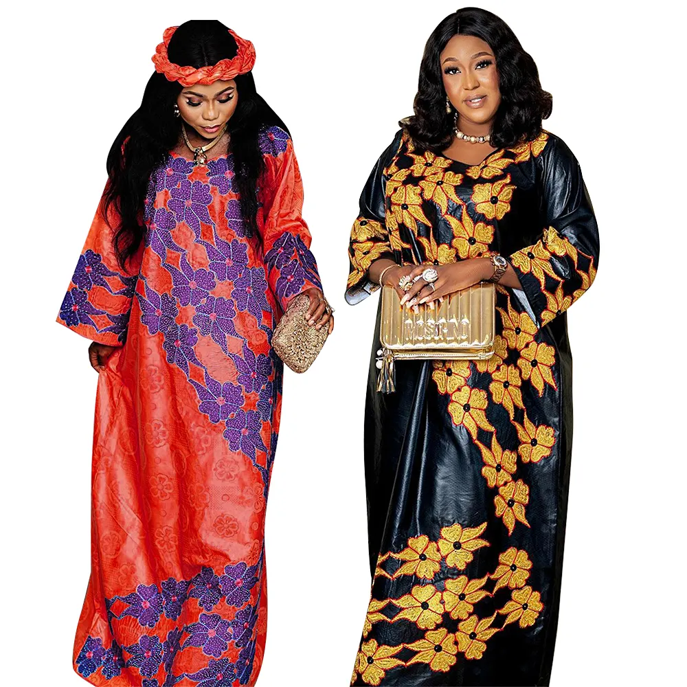 H & D Vêtements Africains Femmes Bazin Riche Robe Brodée 100% Coton Robe Bazin pour Femmes Sexy OEM Service Adultes Soutien H & D