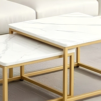 Ensemble de 2 tables basses gigognes en métal, style moderne et luxueux, en acier inoxydable doré, carrées, pour le salon