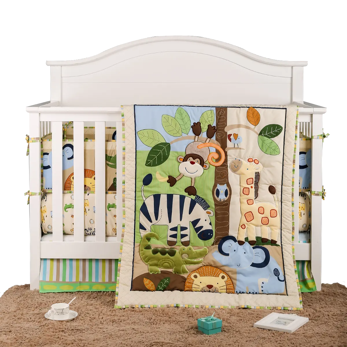 Cama de bebé parachoques suave de algodón de los bebés ropa de cama conjunto de dibujos animados lindo jirafa recién nacido cama cuna parachoques de edredón conjunto