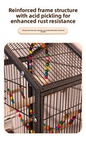 VaryWell Grande cage à oiseaux en acier inoxydable noir à double étage avec roulettes pour perroquets, canaris, perruches et autres grands oiseaux