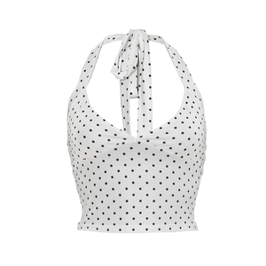 Viviblook D26ST187 Women Summer Skirt <b>Set</b> <b>Sexy</b> Sleeveless Polka Dot Print Halter Vest Slit Bodycon Skirt Two Piece <b>Set</b> - Product Image 5