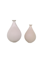 Set Vas Keramik 3D Print Bentuk Tetesan Air Putih Motif Grid Berhias Manik-Manik Matte Minimalis Dekorasi Mewah untuk Bunga Segar dan Kering Ruang Tamu