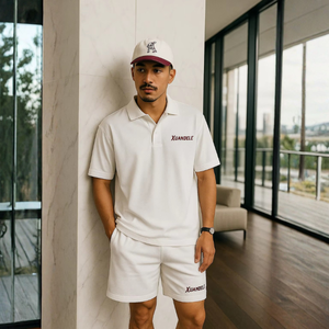 Ensemble Polo et Short Blanc en Coton Premium <span class=keywords><strong>pour</strong></span> <span class=keywords><strong>Homme</strong></span> – <span class=keywords><strong>Tenue</strong></span> Décontractée d'Été Personnalisée avec Broderie, Style Urbain Minimaliste Moderne - Product Image 3