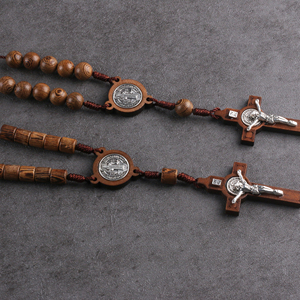 8mm 자동차 백미러 묵주 10 년 보호 목재 비즈 가톨릭 채플릿 (성 베네딕트 우드) - Product Image 3