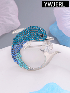 Nova moda Casual das mulheres liga strass golfinho broche chapeado metal peito flor acessório para terno casaco - Product Image 6