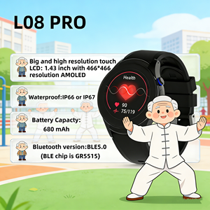 Montre connectée pour personnes âgées L08 <span class=keywords><strong>PRO</strong></span>, écran AMOLED 1,43 pouces, 680 mAh, IP66/IP67 - Product Image 1