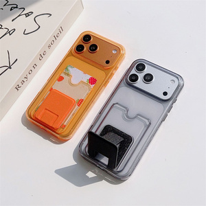 เคสโทรศัพท์แบบใสพร้อมช่องใส่บัตร สำหรับ iPhone 17 16 15 14 13 Pro Max  พร้อมขาตั้งแบบวงแหวน  วัสดุ PC  ตกแต่งกลิตเตอร์ - Product Image 3
