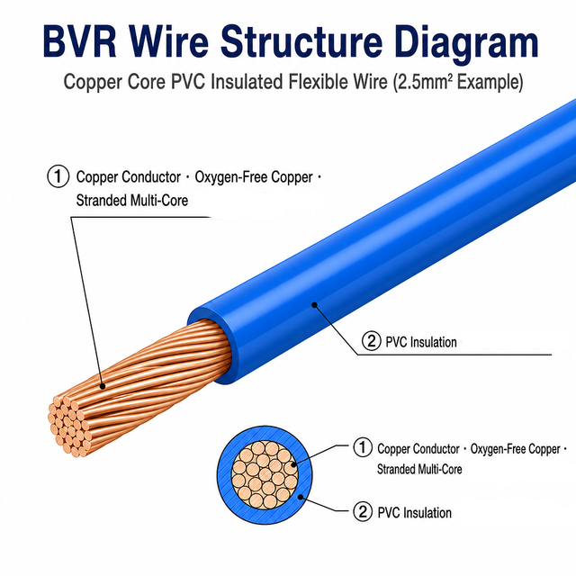 BVR Copper PVC Insulated Flexible Wire 450/750V Stranded Single-Core Building Cable 0.75-185mm2 National Standard Pure Copper