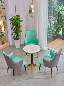 Ensemble <span class=keywords><strong>de</strong></span> mobilier <span class=keywords><strong>de</strong></span> café moderne vert menthe, chaise matelassée bicolore et table à plateau en marbre, canapé pour restaurant <span class=keywords><strong>de</strong></span> centre commercial - Product Image 4