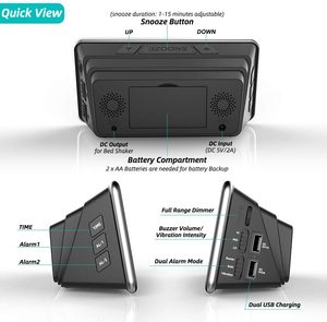 Reloj despertador fuerte personalizado con coctelera para cama, para dormir pesado, sordos y duros de audición, despertador Dual - Product Image 6